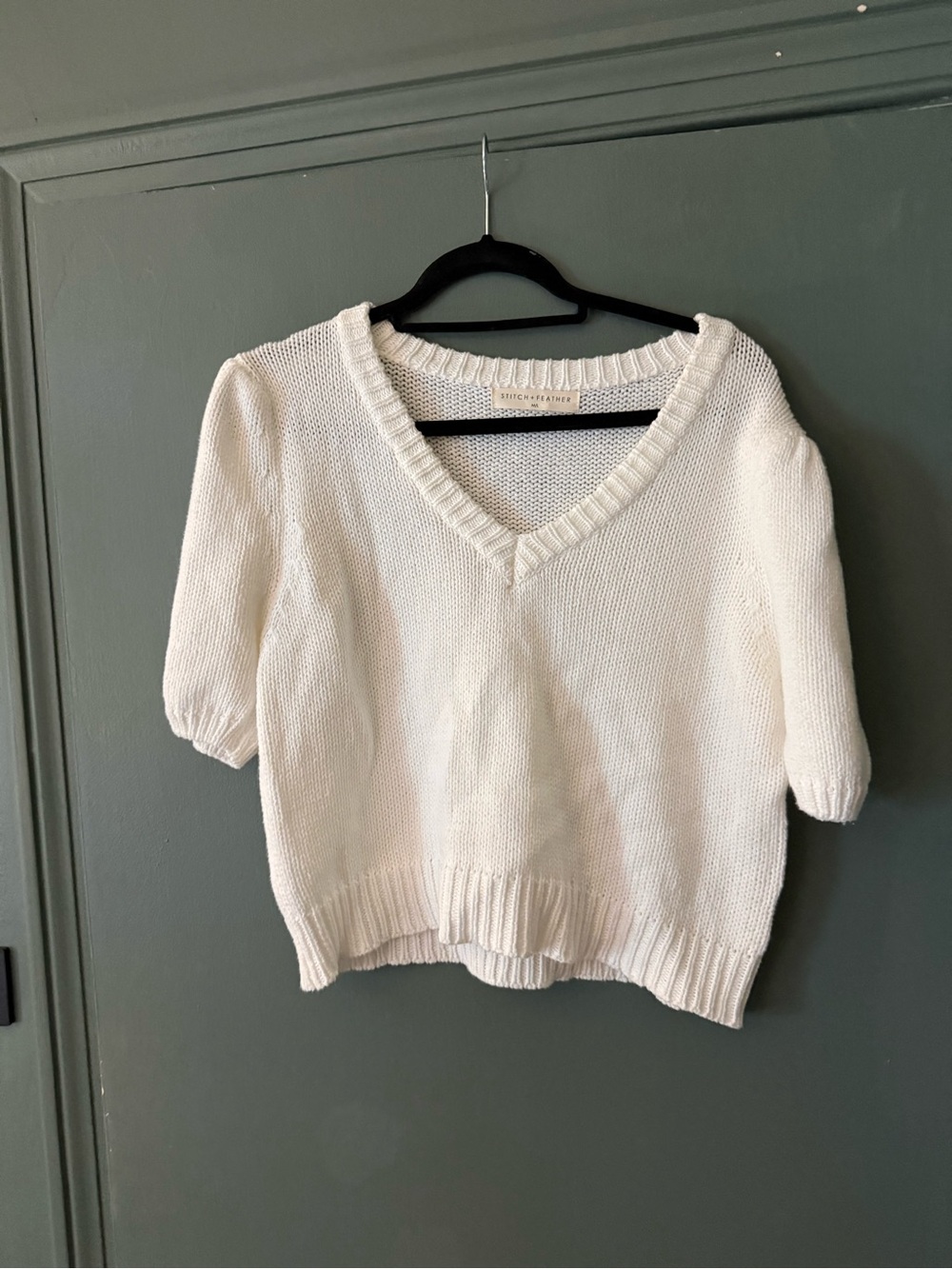 Knit Cream V-Neck Short Sleeve Sweater
